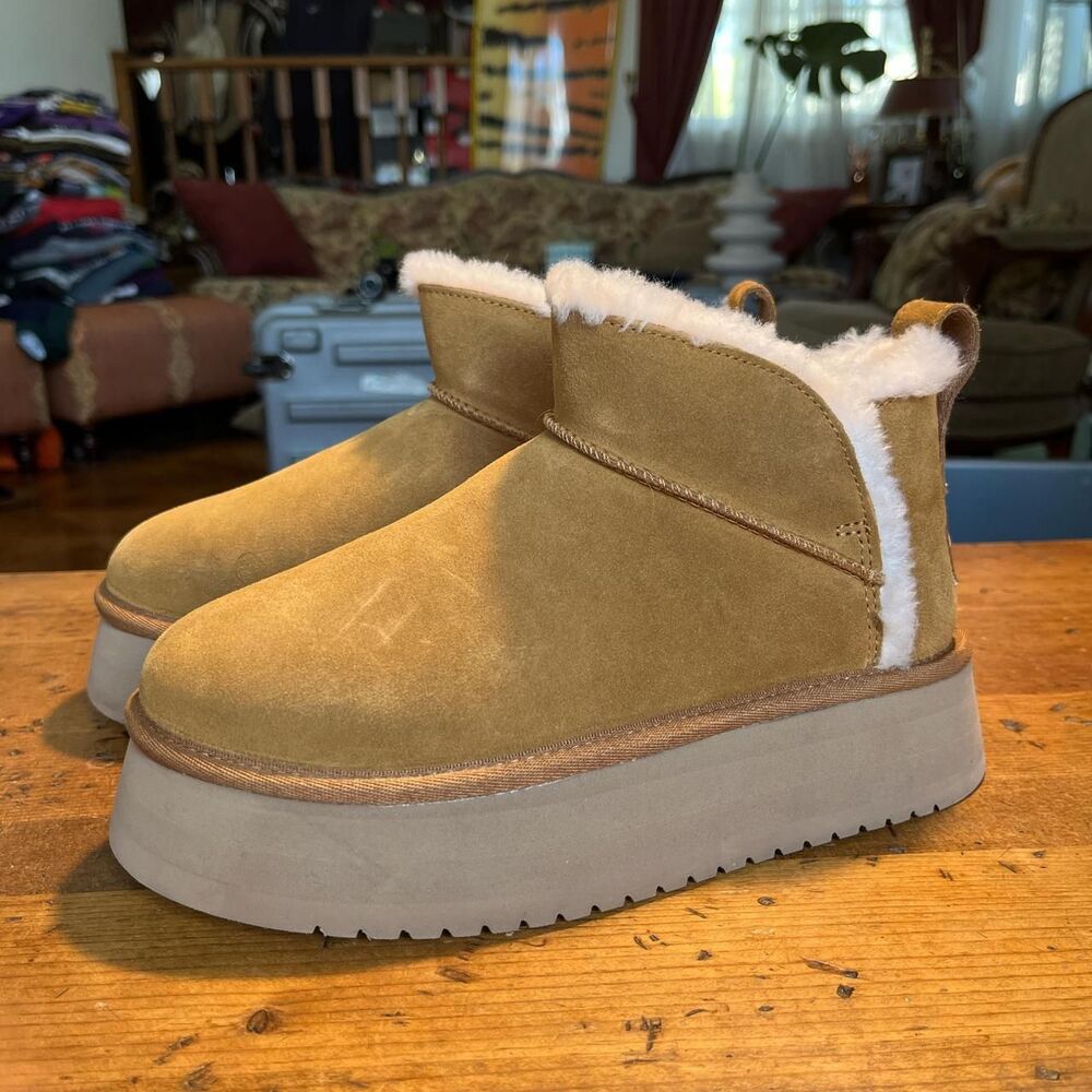 Brand New Y2K UGG Koolaburra Genuine Sheepskin Bow Leather Shearling Fur Boots